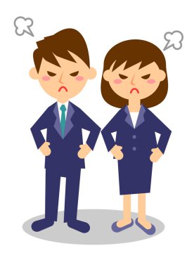 Öfkenin yüz ifadeleri. Tüm erkek ve kadın ofis çalışanları. Vektör illüstrasyonu