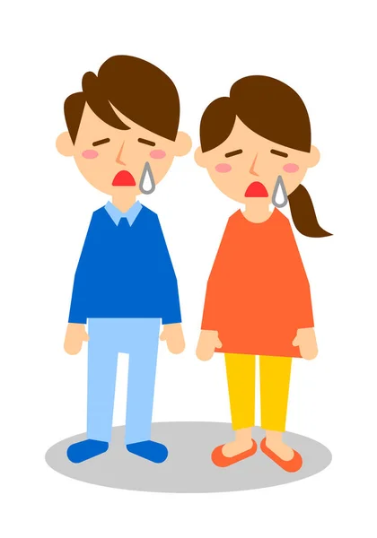 Facial expressions of sad. Whole body of man and woman. Vector illustration