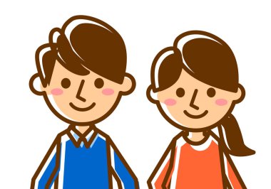 Gülümsemenin yüz ifadeleri. Kadın ve erkeğin üst vücudu. Vektör illüstrasyonu