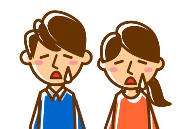 Üzüntünün yüz ifadeleri. Kadın ve erkeğin üst vücudu. Vektör illüstrasyonu