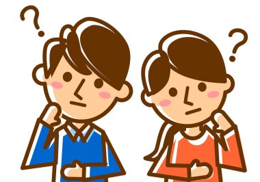 Yüz ifadeleri, düşünme. Kadın ve erkeğin üst vücudu. Vektör illüstrasyonu