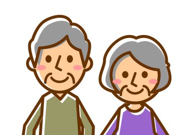 Gülümsemenin yüz ifadeleri. Yaşlı erkek ve kadının üst vücudu. Vektör illüstrasyonu