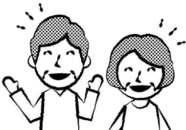 Gülmenin yüz ifadeleri. Yaşlı erkek ve kadının üst vücudu. Vektör illüstrasyonu