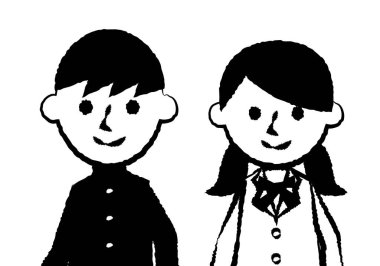 Gülümsemenin yüz ifadeleri. Erkek ve kız öğrencilerin üst vücudu. Vektör illüstrasyonu