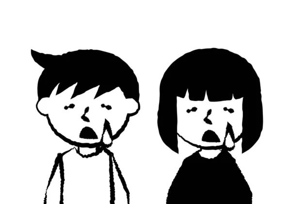 悲伤的面部表情 男孩和女孩的上半身 矢量说明 — 图库矢量图片