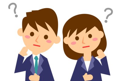 Yüz ifadeleri, düşünme. Erkek ve kadın ofis çalışanlarının üst gövdesi. Vektör illüstrasyonu