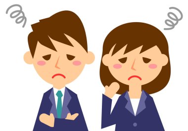 Belanın yüz ifadeleri. Erkek ve kadın ofis çalışanlarının üst gövdesi Vektör illüstrasyonu