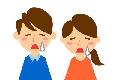 Üzüntünün yüz ifadeleri. Kadın ve erkeğin üst vücudu. Vektör illüstrasyonu