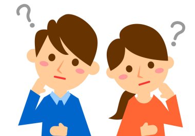 Yüz ifadeleri, düşünme. Kadın ve erkeğin üst vücudu. Vektör illüstrasyonu