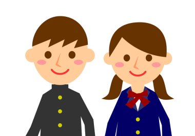 Gülümsemenin yüz ifadeleri. Erkek ve kız öğrencilerin üst vücudu. Vektör illüstrasyonu