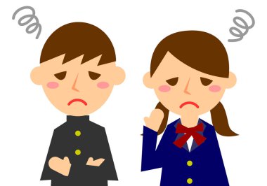 Belanın yüz ifadeleri. Erkek ve bayan öğrencilerin üst gövdesi Vektör illüstrasyonu