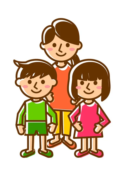 Familia Sonriente Tres Madre Hijo Hija Todo Cuerpo Ilustración Vectorial — Vector de stock