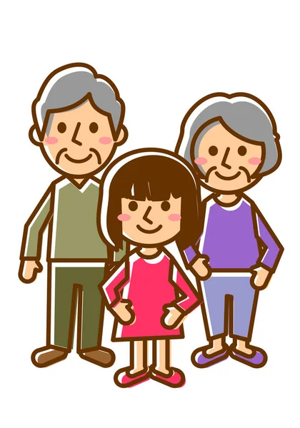 Família Sorridente Três Avô Avó Neta Todo Corpo Ilustração Vetorial — Vetor de Stock