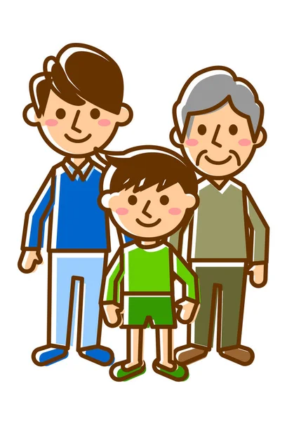 Smiling Family Three Grandfather Father Son Whole Body Vector Illustration — Stock Vector