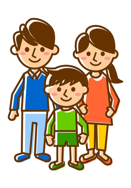 Uśmiechnięta Trójka Dzieci Ojciec Matka Syn Całe Ciało Ilustracja Wektora — Wektor stockowy