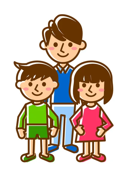 Smiling Family Three Father Son Daughter Whole Body Vector Illustration — Stock Vector