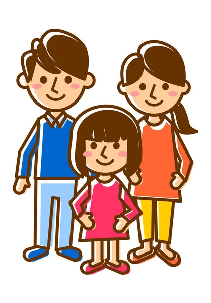 Familia Sonriente Tres Padre Madre Hija Todo Cuerpo Ilustración Vectorial — Archivo Imágenes Vectoriales