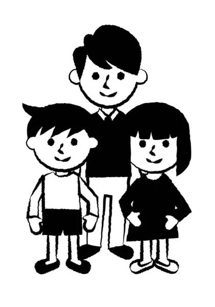 微笑着三口之家 儿子和女儿 整个身体 矢量说明 — 图库矢量图片