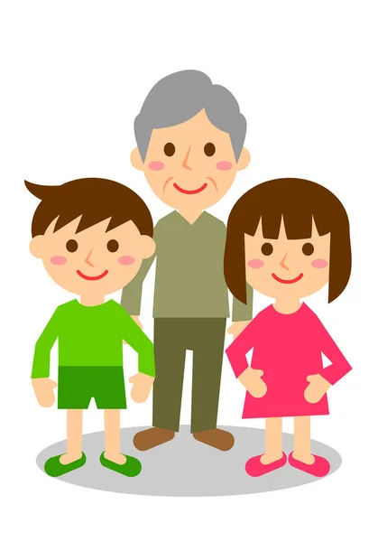 Smiling Family Three Grandfather Grandson Granddaughter Whole Body Vector Illustration — Stock Vector