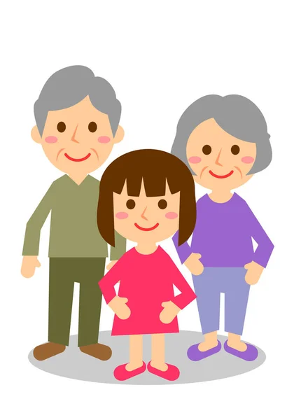 Familia Sonriente Tres Abuelo Abuela Nieta Todo Cuerpo Ilustración Vectorial — Archivo Imágenes Vectoriales