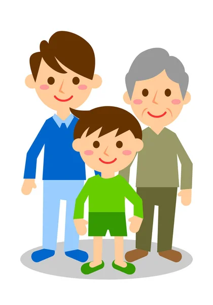 Χαμογελαστή Τριμελής Οικογένεια Παππού Πατέρα Και Γιο Ολόκληρο Σώμα Εικονογράφηση — Διανυσματικό Αρχείο