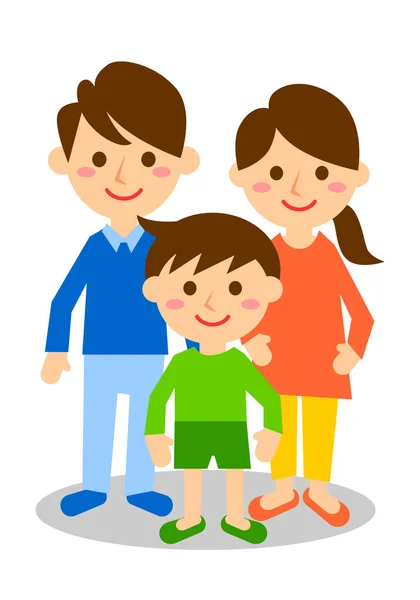 Familia Sonriente Tres Padre Madre Hijo Todo Cuerpo Ilustración Vectorial — Archivo Imágenes Vectoriales