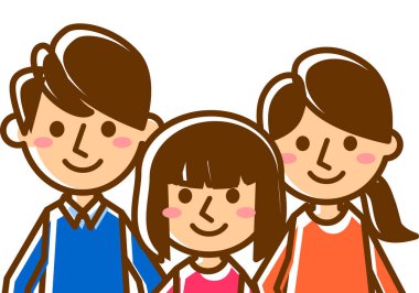 Üç kişilik gülümseyen bir aile. Baba, anne ve kız. Üst vücut. Vektör illüstrasyonu
