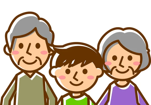Família Sorridente Três Avô Avó Neto Parte Superior Corpo Ilustração — Vetor de Stock