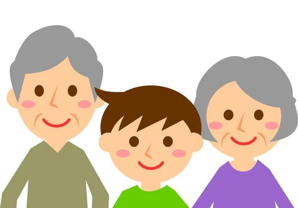 Familia Sonriente Tres Abuelo Abuela Nieto Parte Superior Del Cuerpo — Archivo Imágenes Vectoriales