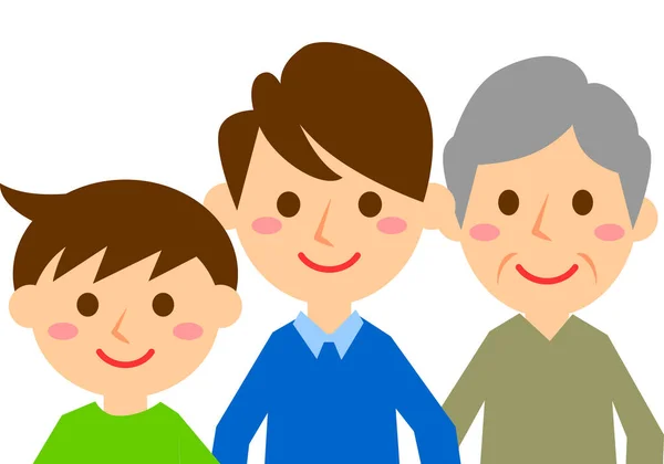 Familia Sonriente Tres Abuelo Padre Hijo Parte Superior Del Cuerpo — Vector de stock