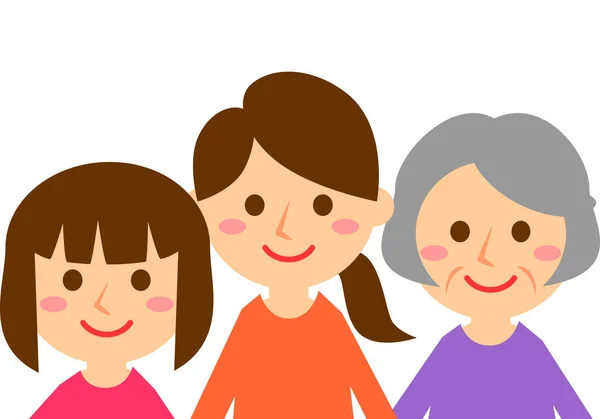 Família Sorridente Três Avó Mãe Filha Parte Superior Corpo Ilustração —  Vetores de Stock