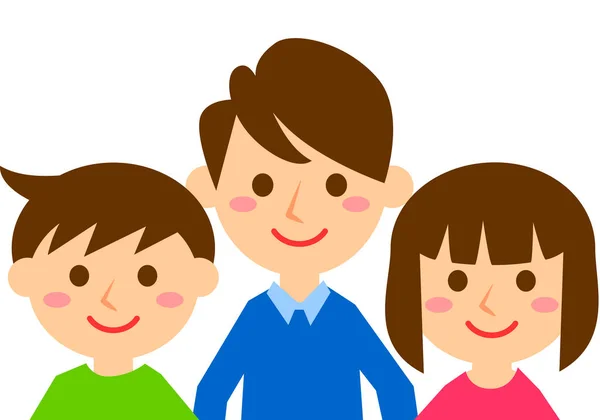 Χαμογελαστή Τριμελής Οικογένεια Πατέρας Γιος Και Κόρη Στο Πάνω Μέρος — Διανυσματικό Αρχείο