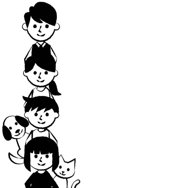 Ευτυχισμένη Οικογένεια Στη Σειρά Γονείς Παιδιά Και Κατοικίδια Εικονογράφηση Διανύσματος — Διανυσματικό Αρχείο