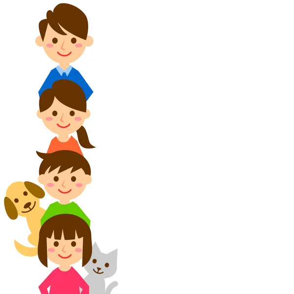 Happy Family Row Parents Children Pets Vector Illustration — Stock Vector