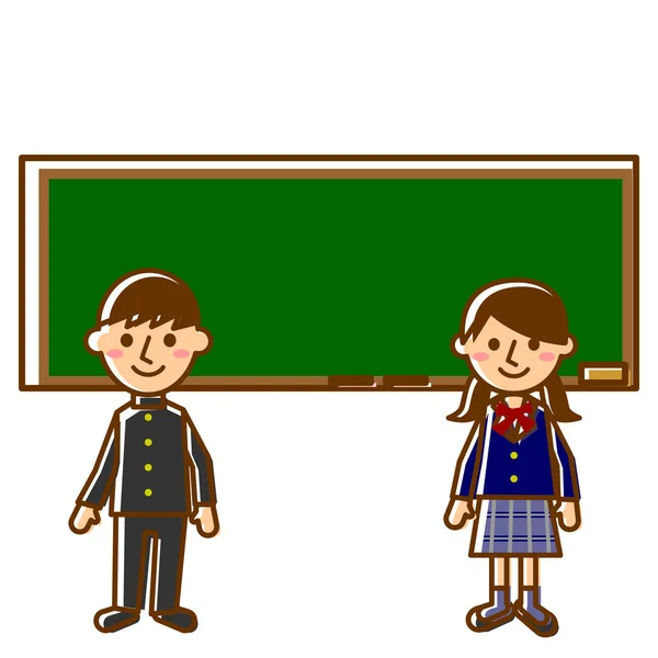 Students Blackboard Male Female Students Uniforms Vector Illustration — Stock Vector