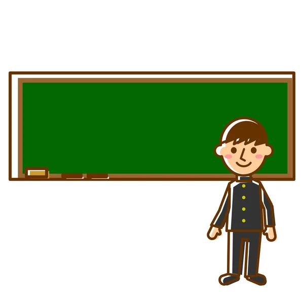 Student Front Blackboard Male Student Uniform Vector Illustration — Stock Vector