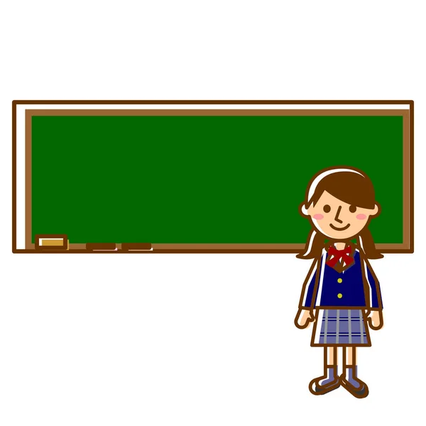 Leerling Voor Schoolbord Vrouwelijke Student Uniform Vectorillustratie — Stockvector