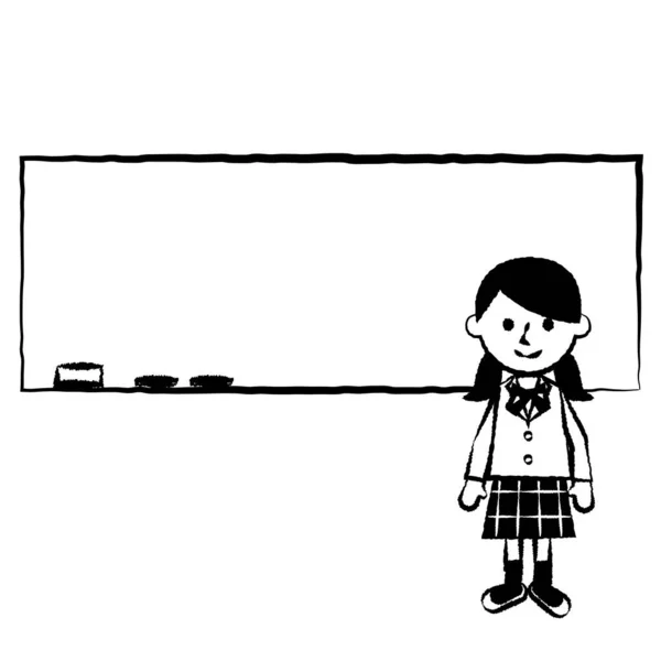 黒板の前で学生 制服を着た女子学生 ベクターイラスト — ストックベクタ