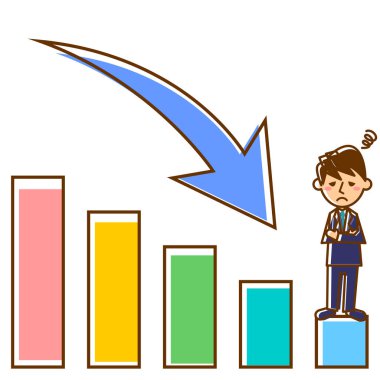 Ofis çalışanı ve grafik. Takım elbiseli bir erkek ofis çalışanı. Vektör illüstrasyonu
