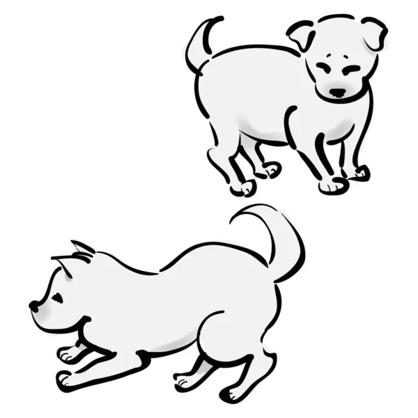 Cachorros Blancos Japoneses Sobre Fondo Blanco Estilo Cepillo Táctil Ilustración — Vector de stock
