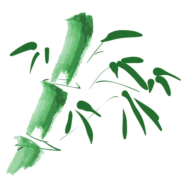 Beyaz Arka Planda Yeşil Bambu Fırça Darbesi Vektör Illüstrasyonu — Stok Vektör