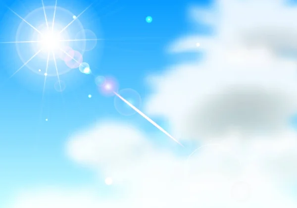 Langit Biru Dengan Awan Putih Dan Matahari Bersinar Ilustrasi Vektor - Stok Vektor