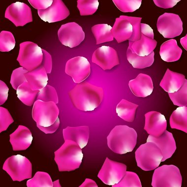 Koyu arkaplanda pembe gül yaprakları. Kusursuz desen. Vektör illüstrasyonu