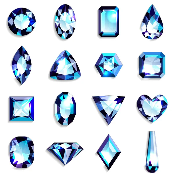 Set Hellblauer Edelsteine Verschiedenen Formen Juwelen Auf Weißem Hintergrund Vektorillustration — Stockvektor
