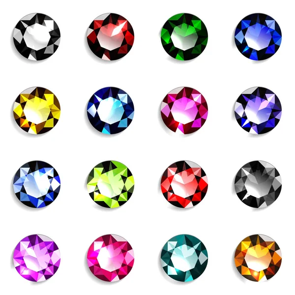 Set Colorful Cut Gemstones Jewels White Background Vector Illustration — Stock Vector
