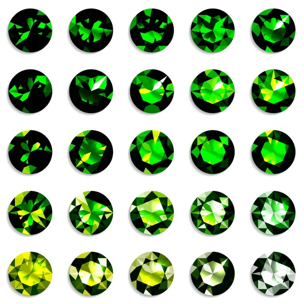 Conjunto Piedras Preciosas Degradadas Verdes Corte Redondo Joyas Sobre Fondo — Vector de stock