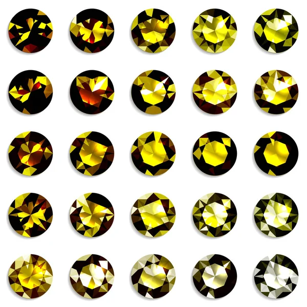 Set Gemas Degradadas Amarillas Corte Redondo Joyas Sobre Fondo Blanco — Vector de stock