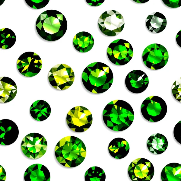 Seamless Pattern Green Gemstones Jewels White Background Vector Illustration — Stock Vector