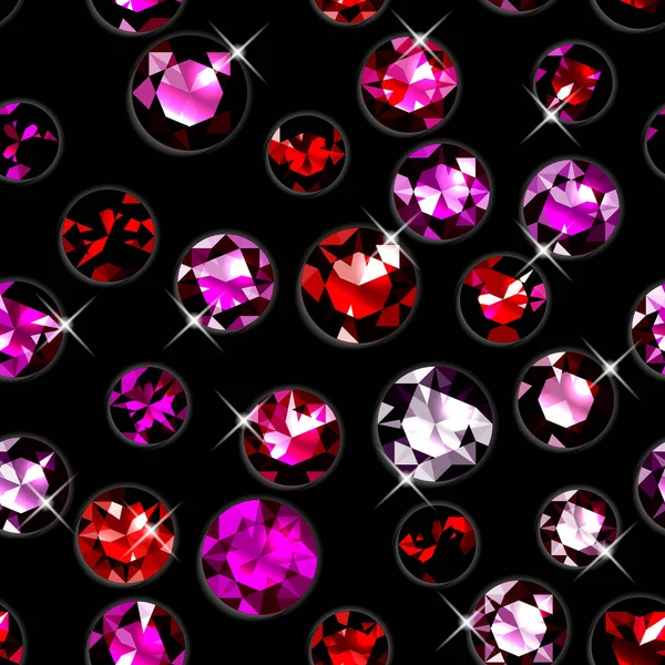 Seamless Pattern Red Gemstones Jewels Black Background Vector Illustration — Stock Vector