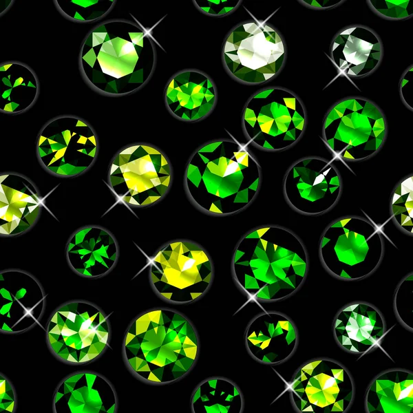 Seamless Pattern Green Gemstones Jewels Black Background Vector Illustration — Stock Vector